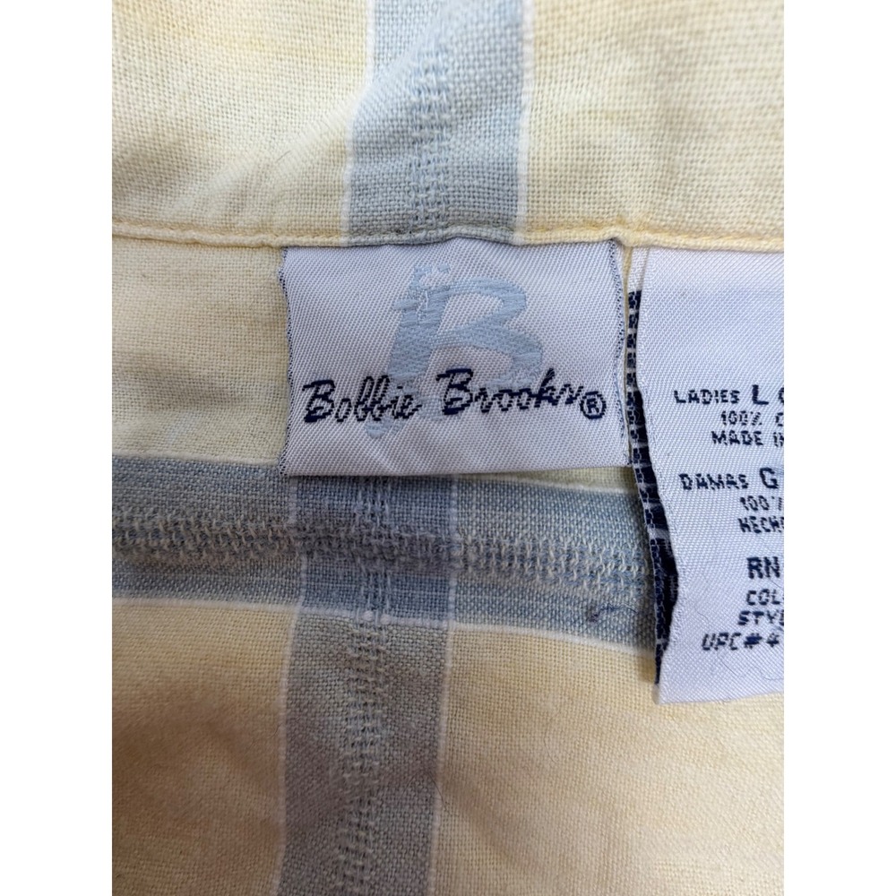 Bobbie Brooks Button Up Shirt Womens L Yellow Blue Plaid Floral‎ Embroidered - Picture 5 of 6